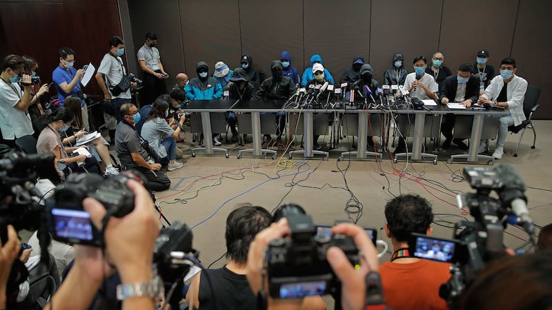 2020年9月12日,被拘留香港人的家属举行首次新闻发布会。(AP)